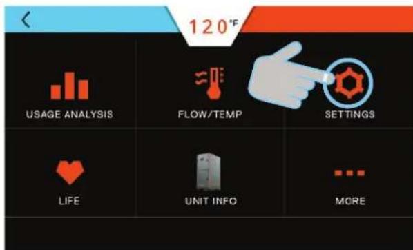 120°F USAGE ANALYSIS FLOW/TEMP SETTINGS LIFE UNIT INFO MORE