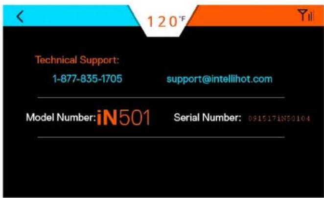 120°F Technical Support: 1-877-835-1705 support@intellihot.com Model Number:iN501 Serial Number: 091517iN50104