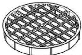 Technical line drawing of a circular grid-patterned structure with no visible text or symbols