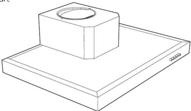 Line drawing of a mechanical component with a square base and circular hole, mounted on a rectangular base (no text or symbols)