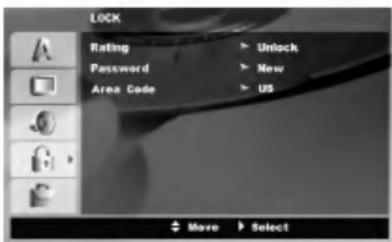 LOCK Rating > Unlock Password > New Area Code > US Move > Select
