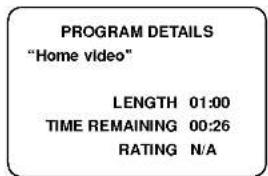 PROGRAM DETAILS "Home video" LENGTH 01:00 TIME REMAINING 00:26 RATING N/A