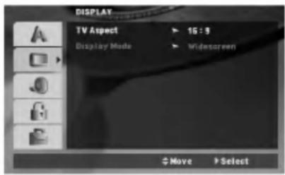 DISPLAY TV Aspect 16:5 Display Mode Widescreen Move Select
