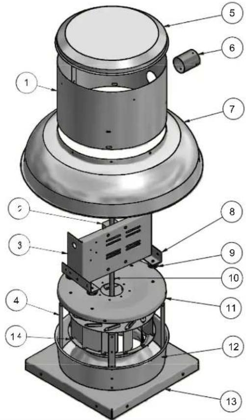 Technical diagram of a mechanical device with numbered components for identification
