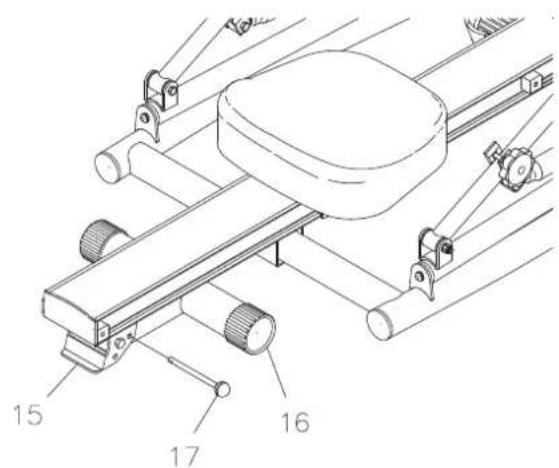 Technical diagram of a mechanical assembly with numbered components labeled 15, 16, and 17