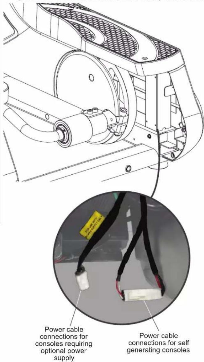 Power cable connections for consoles requiring optional power supply Power cable connections for self generating consoles
