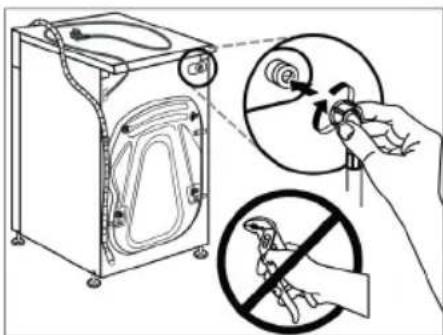 Diagram illustrating a washing machine operation with labeled parts and prohibition signs for cleaning the device.