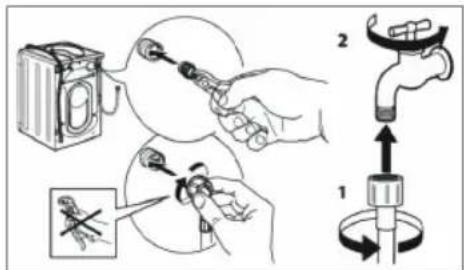 Diagram illustrating a mechanical or electrical installation procedure with labeled steps 1 and 2, showing hand positioning and assembly steps.