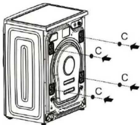 Technical diagram of a washing machine with labeled components and directional arrows indicating flow or movement.