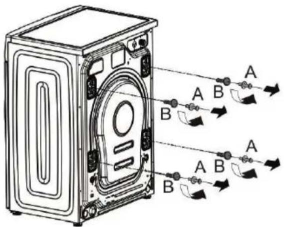 Technical diagram of a washing machine with labeled components and airflow indicators
