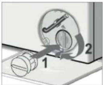 Diagram showing mechanical components with numbered labels 1 and 2, likely illustrating a motion or assembly process.