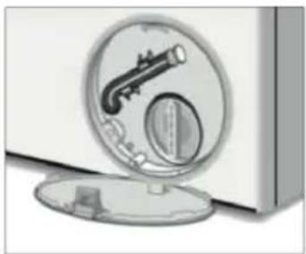 Illustration of a washing machine with a circular component and lid (no text or symbols)