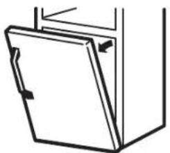 Simple line drawing of a cabinet or storage unit with a door and handle (no text or symbols)