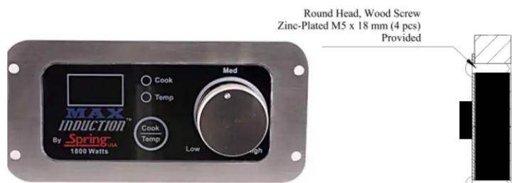 Round Head, Wood Screw Zinc-Plated M5 x 18 mm (4 pcs) Provided MAX INDUCTION™ By Spring™ 1800 Watts Cook Temp Med Cook Temp Low High