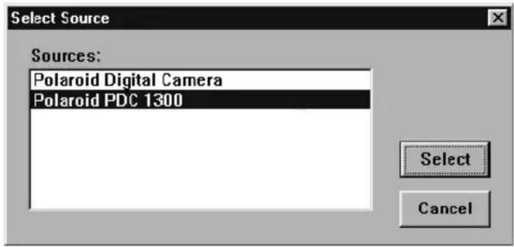 Select Source Sources: Polaroid Digital Camera Polaroid PDC 1300 Select Cancel