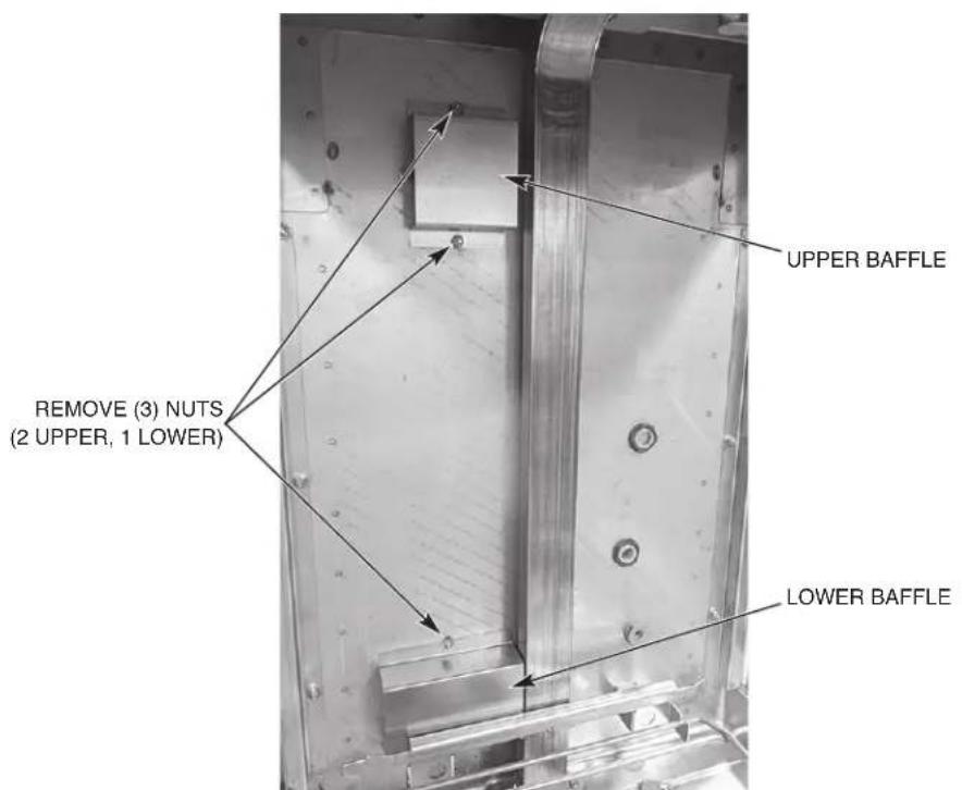UPPER BAFFLE REMOVE (3) NUTS (2 UPPER, 1 LOWER) LOWER BAFFLE