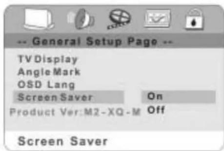 -- General Setup Page -- TV Display Angle Mark OSD Lang Screen Saver On Product Ver:M2-XQ-M Off Screen Saver