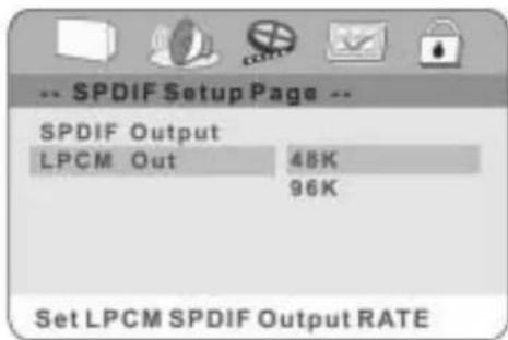 -- SPDIF Setup Page -- SPDIF Output LPCM Out 48K 96K Set LPCM SPDIF Output RATE