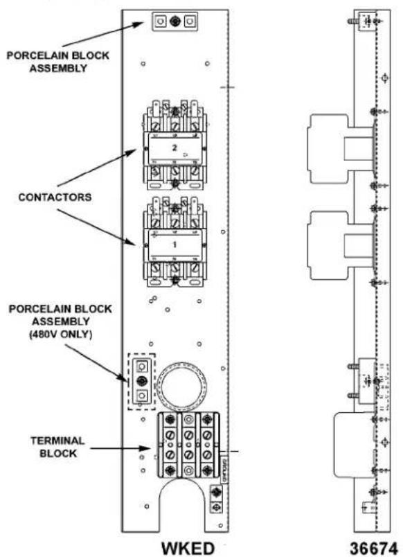 PORCELAIN BLOCK ASSEMBLY CONTACTORS PORCELAIN BLOCK ASSEMBLY (480V ONLY) TERMINAL BLOCK WKED 36674