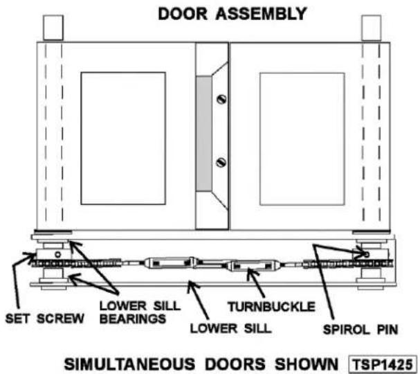 DOOR ASSEMBLY SET SCREW LOWER SILL BEARINGS TURNBUCKLE LOWER SILL SPIROL PIN SIMULTANEOUS DOORS SHOWN TSP1425