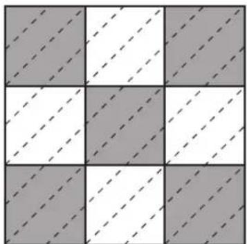 Grid pattern with shaded and dashed diagonal lines forming 3x3 grid (no text or symbols)