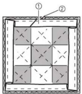 Diagram showing a grid structure with labeled components, including numbered parts ① and ②.