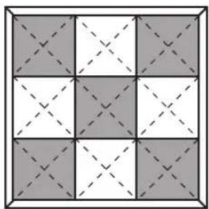 Geometric grid pattern with shaded and dashed squares (no text or symbols)