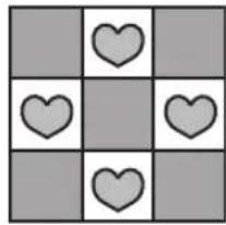 3x3 grid with nine shaded cells containing five heart symbols (no text or labels)