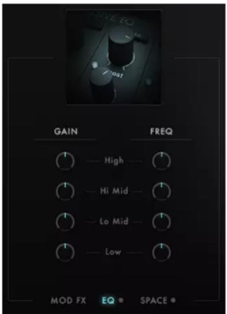 SAVE EQ Post GAIN FREQ High Hi Mid Lo Mid Low MOD FX EQ SPACE
