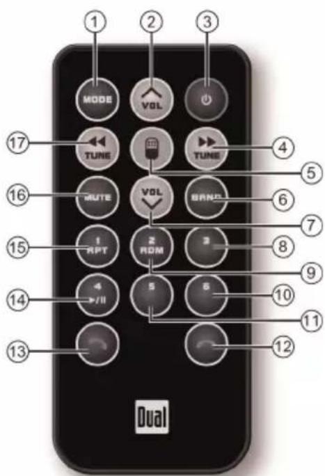 MODE VOL TUNE TUNE MUTE VOL BRAND 1 RPT 2 RDM 3 4 5 6 7 8 9 10 11 12 Dual