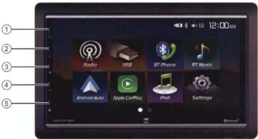 1 2 3 4 5 Radio USB BT Phone BT Music Android Auto Apple CarPlay iPod Settings