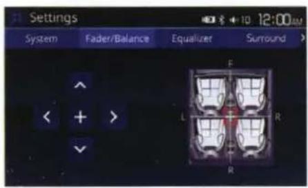 Settings System Fader/Balance Equalizer Surround F L R R