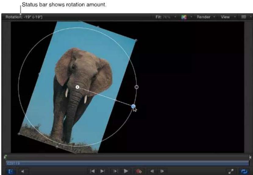 Status bar shows rotation amount. Rotation: -19° (-19°) Fit: 70% Render View 028118