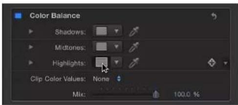 Color Balance Shadows: Midtones: Highlights: Clip Color Values: None Mix: 100.0 %