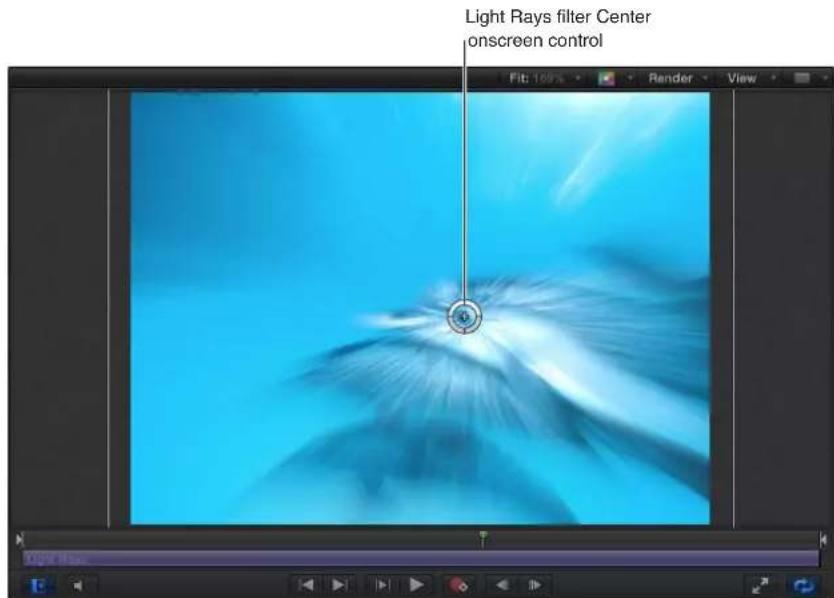 Light Rays filter Center onscreen control Fit: 100% Render View Light Rays: