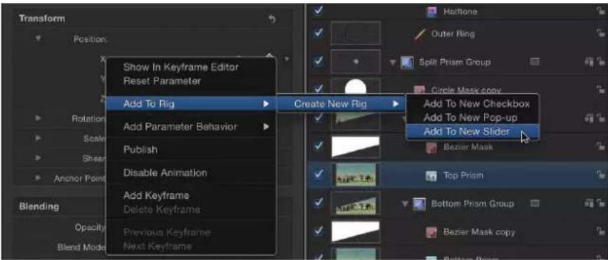 Transform Position Show In Keyframe Editor Reset Parameter Add To Rig Create New Rig Add To New Checkbox Add To New Pop-up Add To New Slider Outer Ring Split Prism Group Circle Mask copy Bezier Mask Top Prism Bottom Prism Group Bezier Mask copy Blend Mode Previous Keyframe Next Keyframe Blend Mode Rotation Scale Shear Anchor Point Opacity Blend Mode