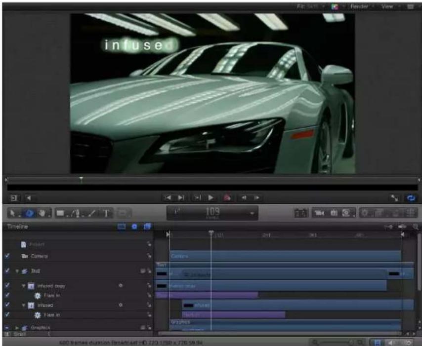 infused Timeline Project Control Find Infused copy Flame in Infused Flame in Graphics Small 400 frames duration Broadcast HD 220.1750 x 726.59.94