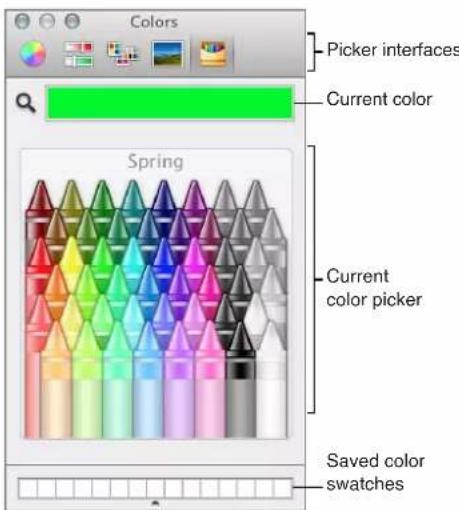 Colors Picker interfaces Current color Spring Current color picker Saved color swatches