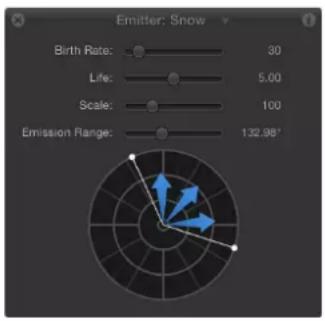 Emitter: Snow Birth Rate: 30 Life: 5.00 Scale: 100 Emission Range: 132.98°