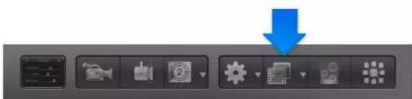 Screenshot of a software toolbar with icons and a blue downward arrow, likely indicating a drop or action.