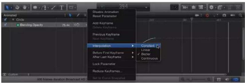 Disabled Animation Reset Parameter Add Keyframe Delete Keyframe Previous Keyframe Next Keyframe Interpolation Before First Keyframe After Last Keyframe Lock Parameter Reduce Keyframes... Set to Curve Snapshot Constant Linear ✓ Bocker Continuous