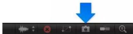 User interface toolbar with icons and a blue downward arrow, likely indicating a drop or action