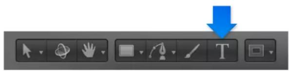 Screenshot of a software toolbar with icons and a blue downward arrow labeled 'T'