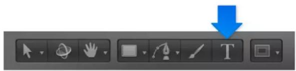 Software toolbar interface with icons and a blue downward arrow pointing to the letter 'T'