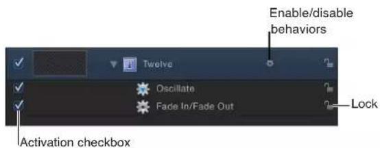 Enable/disable behaviors Twelve Oscillate Fade In/Fade Out Lock Activation checkbox