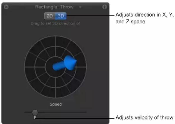 Rectangle: Throw 2D 3D Drag to set 3D direction of Speed Adjusts direction in X, Y, and Z space Adjusts velocity of throw