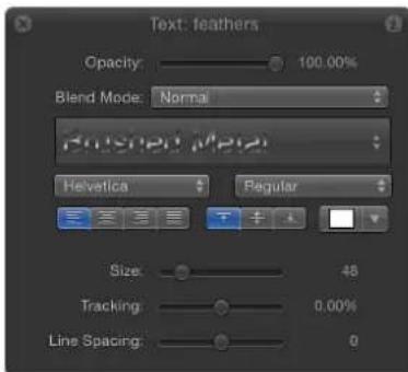 Text: feathers Opacity: 100.00% Blend Mode: Normal Hundred Mode: Helvetica Regular Size: 48 Tracking: 0.00% Line Spacing: 0