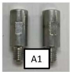 Two metallic cylindrical components with threaded ends, labeled A1 (no text or symbols on the objects themselves)