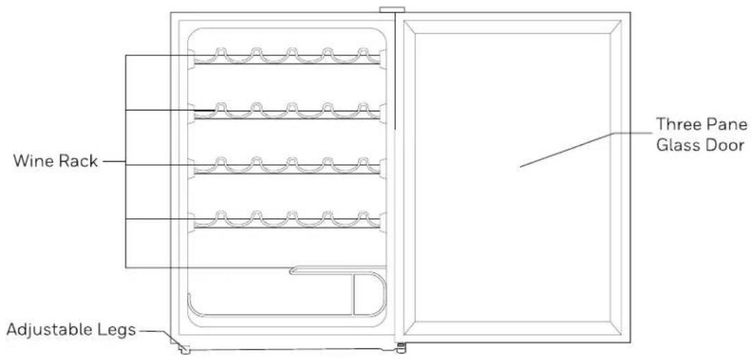 Three Pane Glass Door Wine Rack Adjustable Legs