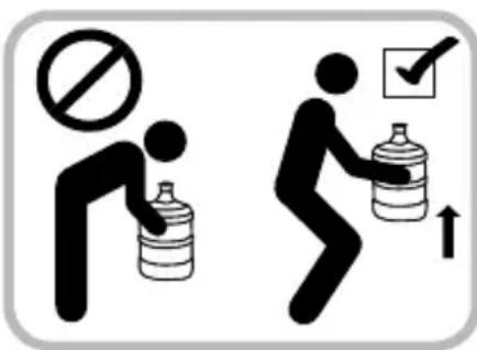 Safety warning illustration showing pictograms of water usage with no prohibition and checkmark symbols